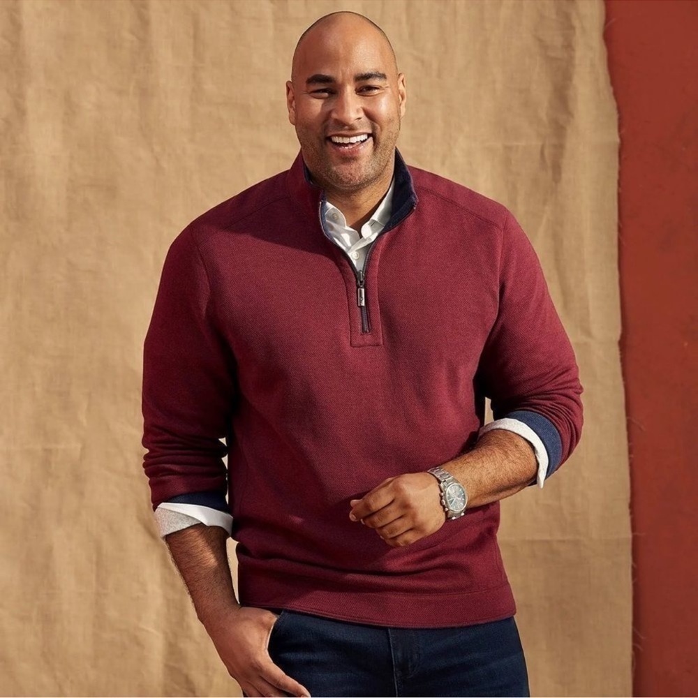 Tommy Bahama Reversible Half Zip Pullover Knit Burgandy Blue - Picture 2 of 8